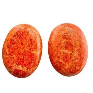 Vintage Sponge Coral Orange Yellow Red Lightweight Minimalist Oval Stud Earrings